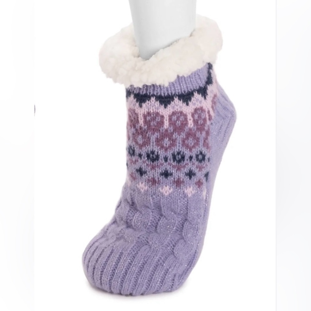 NWT Muk Luk Slipper Socks short cabin lavender purple small non slip